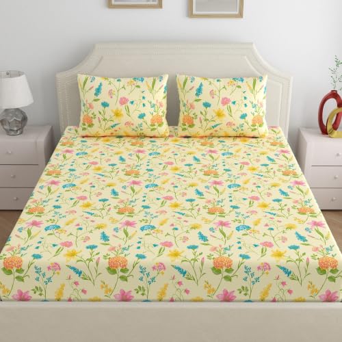 Image of Home Ecstasy 100% Cotton Double Bedsheet with 2 Pillow Covers - (Size 87 x 98 inches, 140 TC, Colour - Cream)