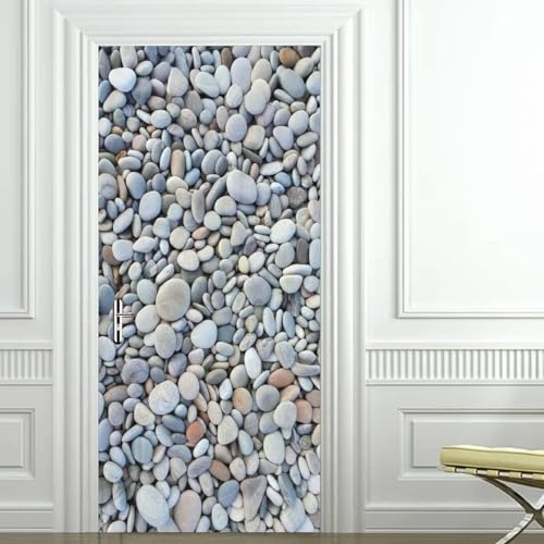 Tizhweqo Pegatina Puerta Guijarros Pegatinas para Puertas Guijarros Adhesivo Vinilo 3D Puerta Pegatina Pared Murales Papel Pintado Poster para Sala de Baño Decorativos 85x215 cm 7798a