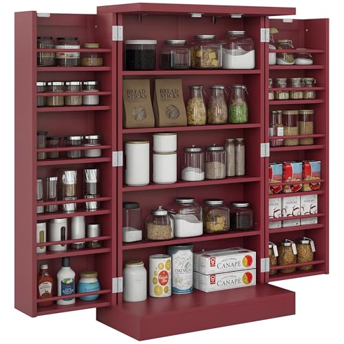 HOMCOM Buffet Cuisine Rangement Armoire Cuisine 12 étagères de Porte Planches réglables 60 x 30 x 104 cm pour Salon, Salle à Manger en Bois Rouge