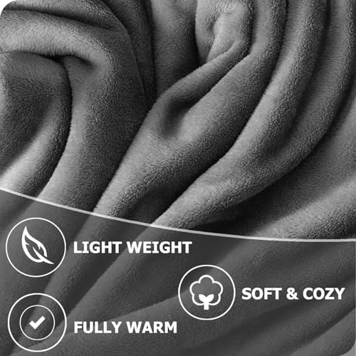 Image of HOMEKART Premium Flannel Fleece Blanket for Single Bed, Super Soft Plush Lightweight All Season Blanket, Solid Cozy Bed Throw for Bedroom, Sofa, Couch, Travel & Camping, 152 x 228 cm (Grey)