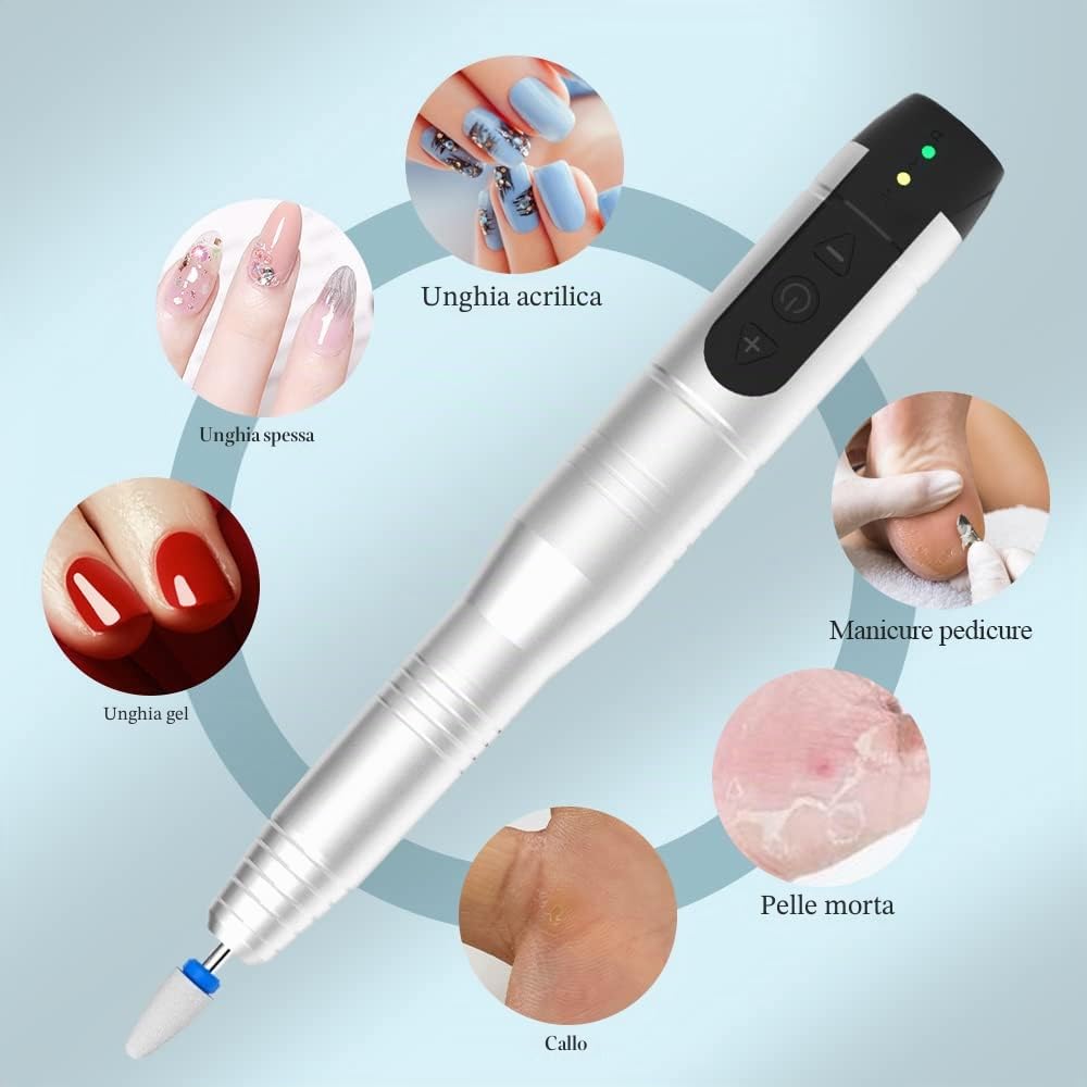 Fresa per Unghie, TOUCHBeauty Lima per Unghie Elettrica Senza Fili Professionale con USB Ricaricabile, 12 in 1 Manicure e Pedicure per Rimozione Smalti e Gel AG-2236