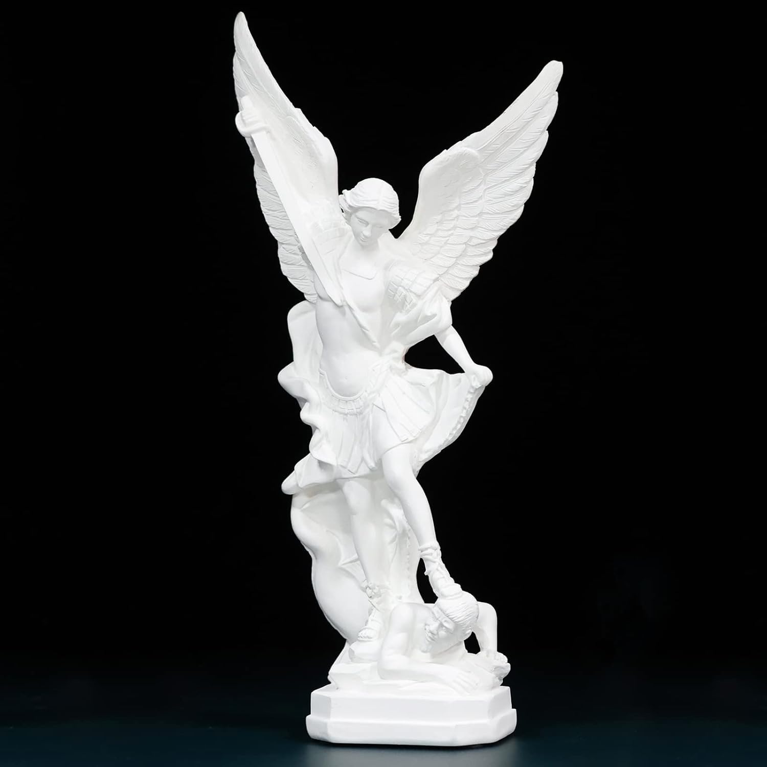 12.4in White San Miguel Arcangel Statue, St Michael Statue, Resin Saint Archangel Michael Statue, Saint Michael defeating Satan Collection Figurines, Religious Angel Suitable for Collection or Decor