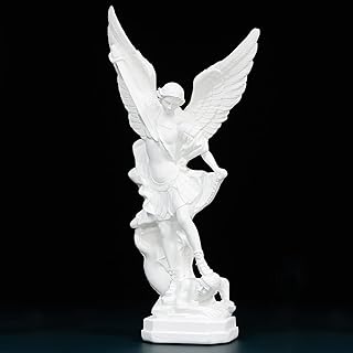 12.4in White San Miguel Arcangel Statue, St Michael Statue, Resin Saint Archangel Michael Statues, Saint Michael defeating Satan Collection Figurines, Religious Angel Suitable for Collection or Decor