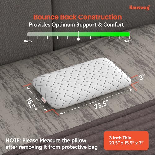 Image of Memory Foam Pillow Set of 1 for Neck & Back Pain Relief | 3-Inch Thin Cooling Gel Cervical Pillow with Washable Cover | Soft & Supportive Sleep Cushion for Side & Back Sleepers