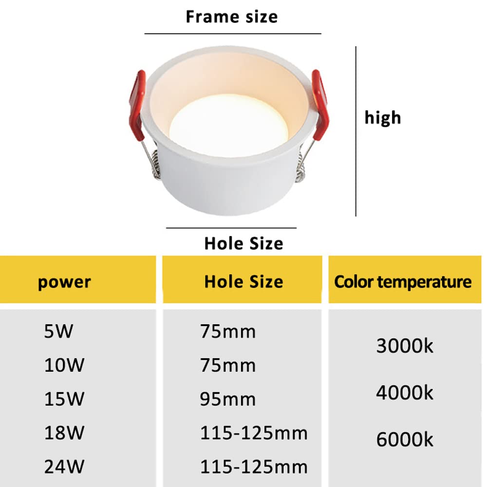 Focos de Techo de 2,5, 3,5 y 4,5 Pulgadas, Luces empotrables Tipo Disco de 5 W, 10 W, 15 W, 18 W y 24 W, Luces LED Tipo Lata - Juego de 5