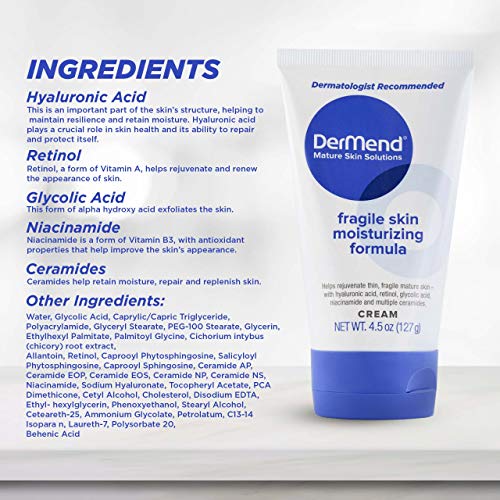 Dermend Specialized Fragile Skin Moisturizing Cream: Formula To Restore & Rejuvenate Mature Skin - Daily Moisturizer & Anti Wrinkle Cream For Firming & Strengthening Thin, Aging Skin - 4.5 Oz Tube #TOP1