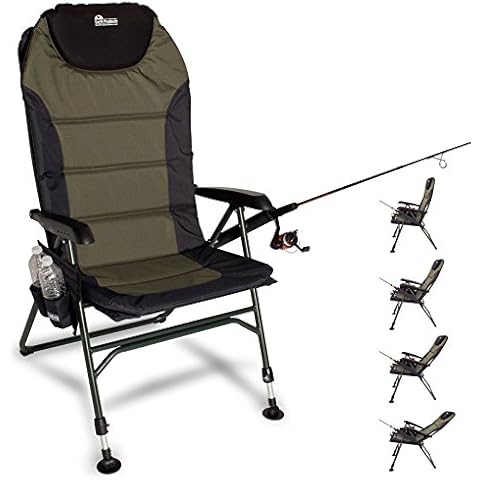 Earth Products Ultimate Camp Chair for Adults, 4-Position Outdoor Seating with New Adjustable Front Legs, Comfortable Built-in Pillow for Head Support, Ideal Fishing Chair, 300LBS Max Load Cover