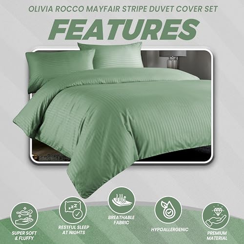 Olivia Rocco Mayfair Stripe Duvet Cover Set Easy Care Satin Stripes Comforter Reversible Bedding Quilt Covers With Pillowcases - Image 2