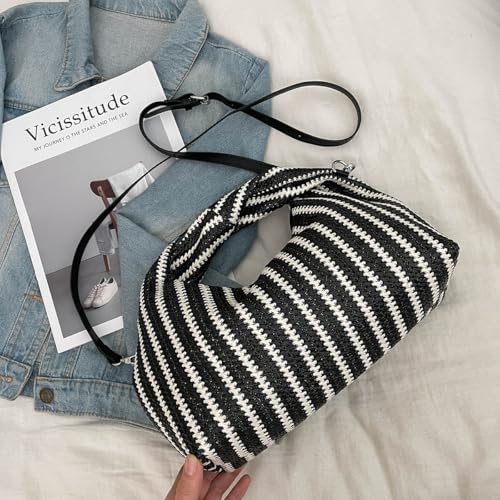 Straw Handbags for Women 2025 Rainbow Woven Crossbody Shoulder Bag Summer Straw Beach Bag Wicker Purse4