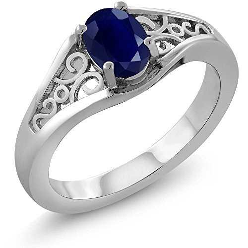 Gem Stone King 1.02 Cttw Blue Sapphire Engagement Ring for Women | 925 Sterling Silver | Gemstone Birthstone | Wedding Engagement Anniversary Promise Ring For Women | Available In Size 5-9