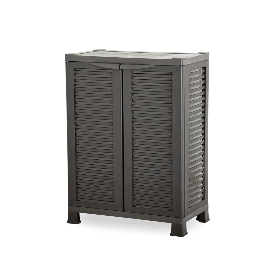 Kreher Kunststoffschrank Star Mittler, 92 x 68 x 40 cm cm, mit 1 Einlegeböden, verstellbar, je 20 kg Tragkraft - mittlere Version Schwarz (mittel)