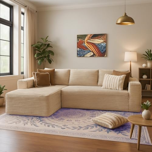 COMHOMA 105”Modular Sectional Sofa with Deep Seat,Cloud Upholstered L-Shape Couch Wide Arms Corduroy Fabric High-Density Foam Chaise Lounge for Living Room No Assembly Required - Image 4