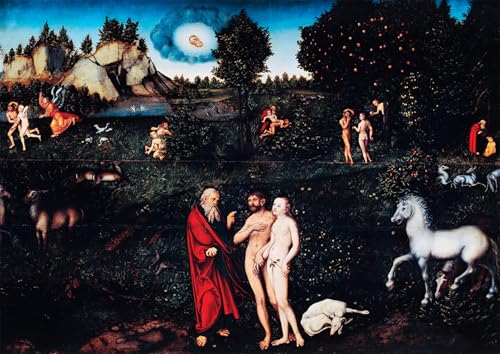 Toile Peinture Murale Paradis Lucas Cranach Décoration Salon Chaleureuse 60x90cm