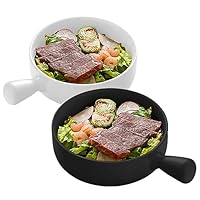 Suppenschalen,2pcs Suppenschüsseln mit Griffen,660 ml Keramik Suppentassen, Müslischüsseln,Ramen Schüssel,Suppenschalen mit Henkel für Pasta Obst Nudel Salat, Suppentassen mit Henkel(Schwarz+Weiß)
