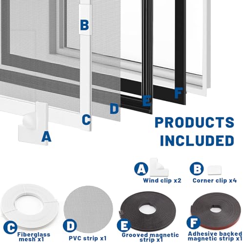 Fliegengitter Fenster Magnet, DIY Insektenschutz Fenster, 120 x 130 cm Magnetfenster, Einstellbar Fliegengitter Magnet, Fiberglas Fliegengitter
