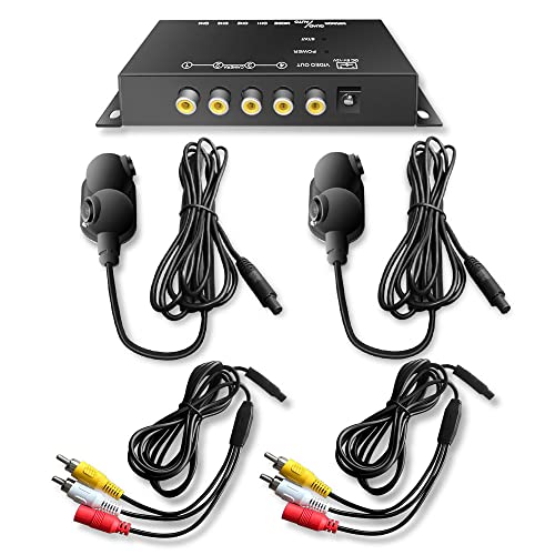 Side View Cameras Set Backup Cameras Kit with Mini 4 Channel Video Surveillance Quad Video Selector for Truck Car Van Camper with Night Vision and Wide View Angle