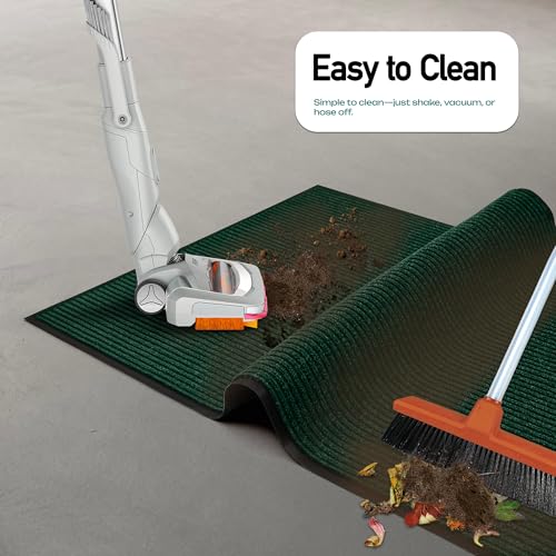 Image of Durable Rubber Door Mat - Heavy Duty, Indoor /Outdoor, Easy Clean, Waterproof, Low-Profile Mat for Entry, Patio, Garage - Stylish (Green, 3 x 5 Feet)