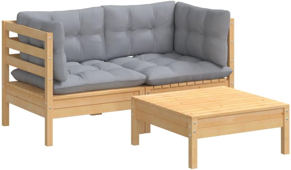 vidaXL Garden Lounge Set Grey Solid Pinewood, 100% Polyester Fabric Small