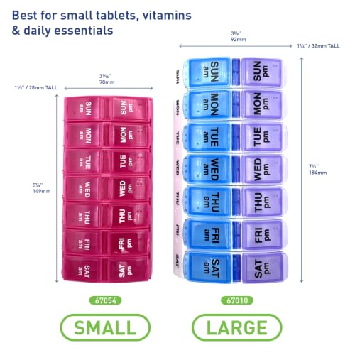Image of Ezy Dose Weekly (7-Day) AM /PM Pill Organizer, Small Medicine Planner, Pink | Daily Vitamin & Supplement Prescription Box, Compact Pop-Out Compartments, 2 Times a Day Holder, Travel-Friendly, BPA-Free