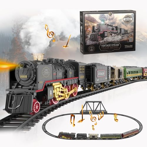 bulucoben Electric Train Set, Steam Train Toy with Locomotive and