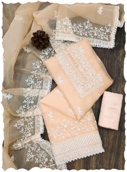 Param CreationSantoon And Organza Work Most Exclusive And function Wear With Latest And Beautifull Embroidered Unstitched salwar suits For Women And Girls(Param-13-P)