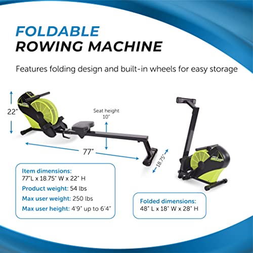 Stamina Ats Air Rower Machine With Smart Workout App - Foldable Rowing Machine With Dynamic Air Resistance For Home Gym Fitness - Up To 250 Lbs Weight Capacity - Crypto Green/Black #TOP3