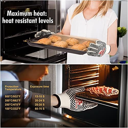 Heat Resistant Oven Gloves, Non-Slip BBQ Safety Gloves,Oven Mitt Hand Protection from air fryer,Grilling,BBQ and Other in Kitchen,Outdoor Camping and Party present (White)