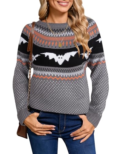Women's Pullover Sweaters Long Sleeve Crew Neck Cute Multi-Hearts Knitted Casual Sweater