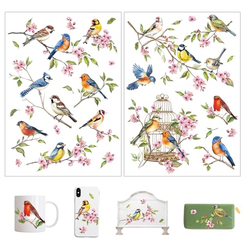 Pegatinas decals de pájaros calcomanías para madera y manualidades de flores decorativas 5