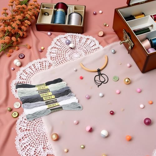 Image of 8Pcs 7.5m Multicolor Cotton Stitch Embroidery Thread Floss DIY Friendship Bracelets Floss Craft Sewing Skeins Grey Black White Fashion Embroidery Floss for Arts, Crafts and Sewing