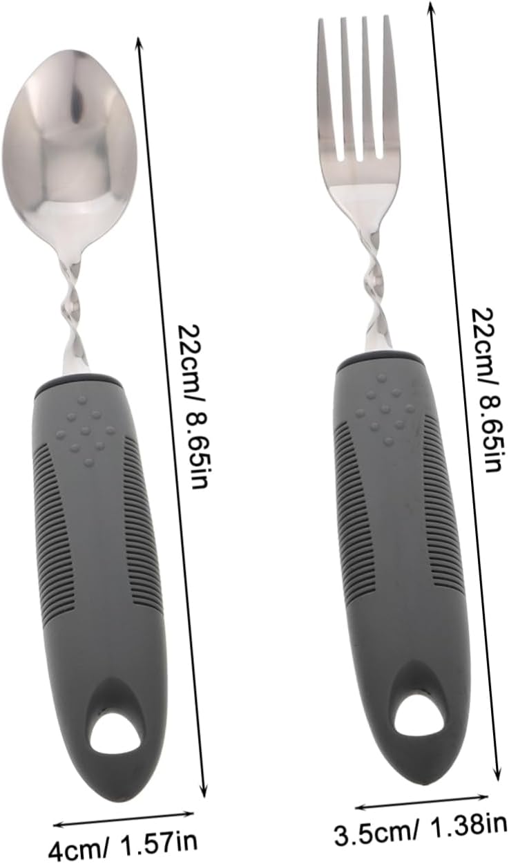1Set Adaptive Feeding Utensils Set Weighted Cutlery for Elderly Stainless Steel Fork and Spoon with Antitremor Design for Enhanced Stability for Home