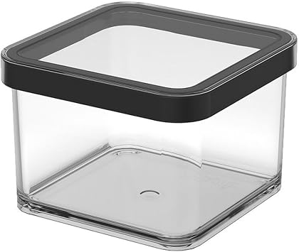 Rotho Loft Square Storage Jar with Lid and Seal, Food Safe Storage Box, Kitchen Utensil Organiser - Plastic SAN BPA Free, Transparent/Black 0.5L Square