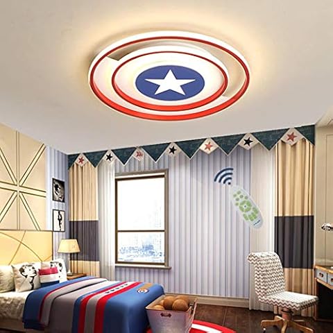 WJLL LED Ceiling Lamp Dimmable Ceiling Light Children's Room Bedroom Living Room chandelier Girl Boy Captain America Shield Lamp Round Ceiling Lighting Ø50*5Cm/55W Cover