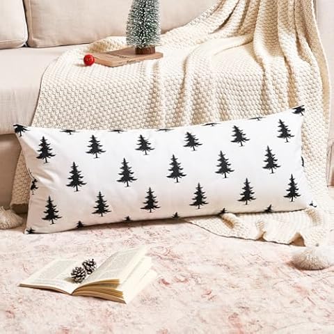 JOJOGOGO Black and White Christmas Tree Long Lumbar Pillow Cover 14x36 Set of 1, 14 x 36 mas Minimalist Christmas Decor Long Throw Pillow, Black Merry Christmas Body Pillow Cover for Sofa Couch Bed Cover