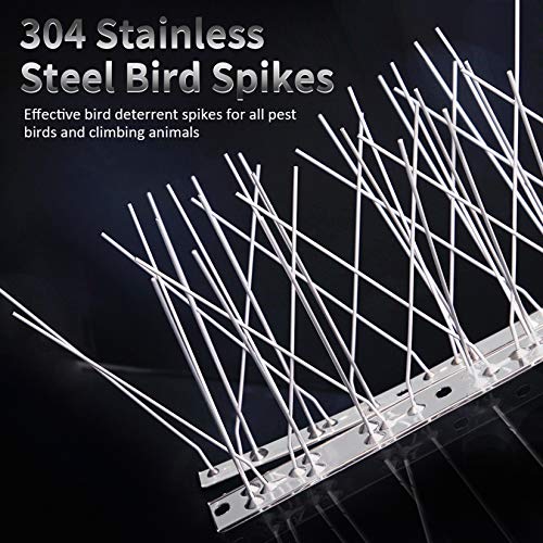 Remiawy Bird Spikes For Pigeons Small Birds Cat, 15 Feet Anti Bird Spikes Stainless Steel Bird Deterrent Spikes 14 Strips #TOP1