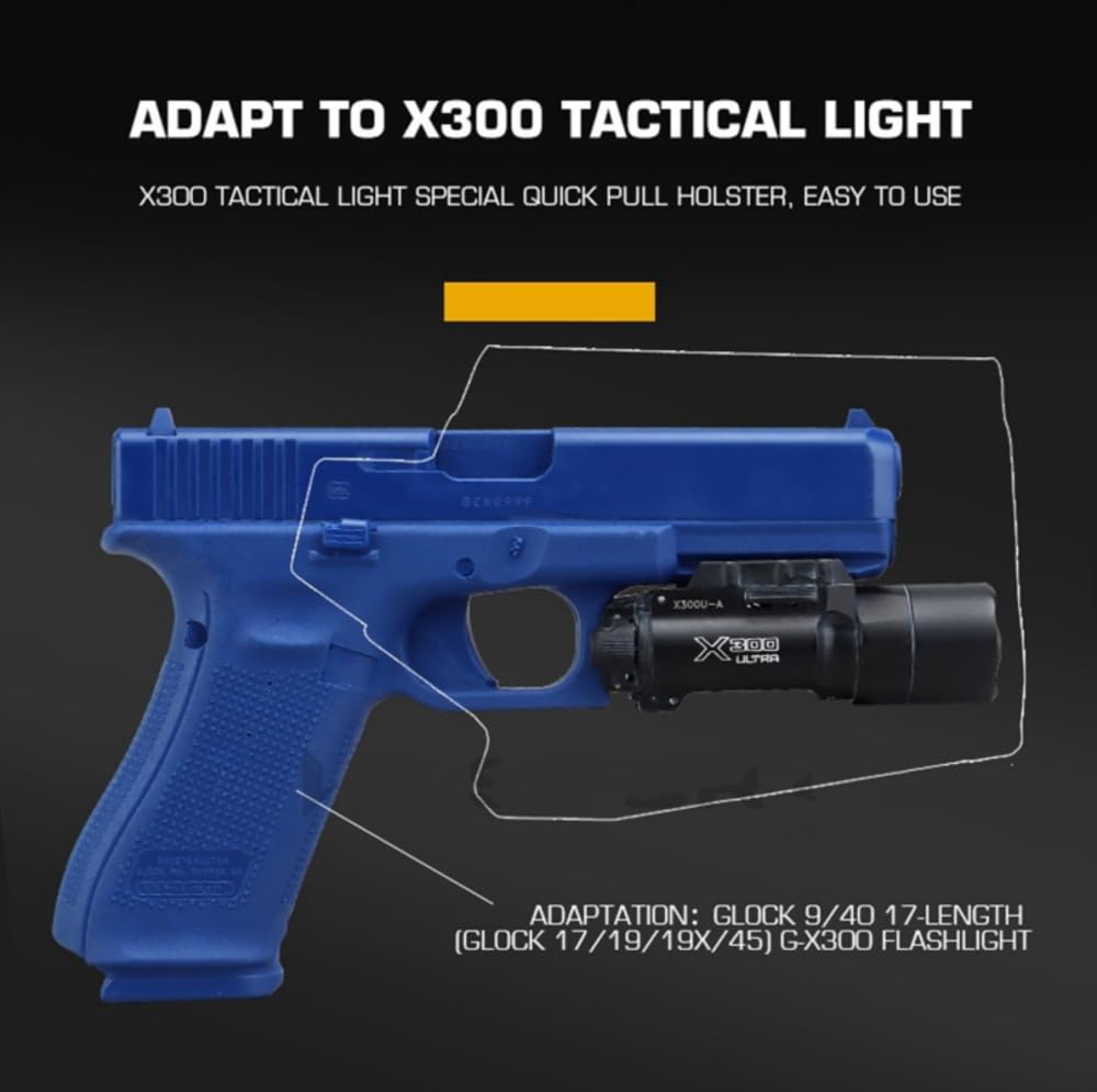 ACEXIER Funda táctica de Kydex para G1ock 17/19/19X/45 Funda para Pistola de Airsoft con Linterna G-300 y Sistema de Bloqueo QLS 19 22