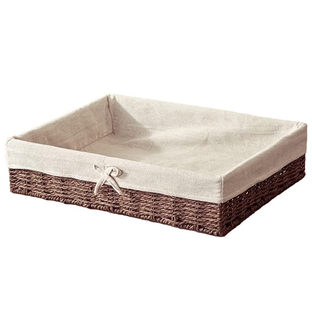 Misright Wicker Fruit Bread Storage Basket Vintage Faux Rattan Woven Rectangular Bins Sweet Bowknot Farmhouse Desktop Sundries