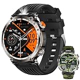 スマートウォッチ 1.7インチ円形大画面 【懐中電灯&UVライト搭載】 IP68防水 耐衝撃 軍用規格 smart watch メンズ レディース 通話機能 音楽操作 LINE通知 長持ちバッテリー アンドロイド iPhone対応 日本語説明書