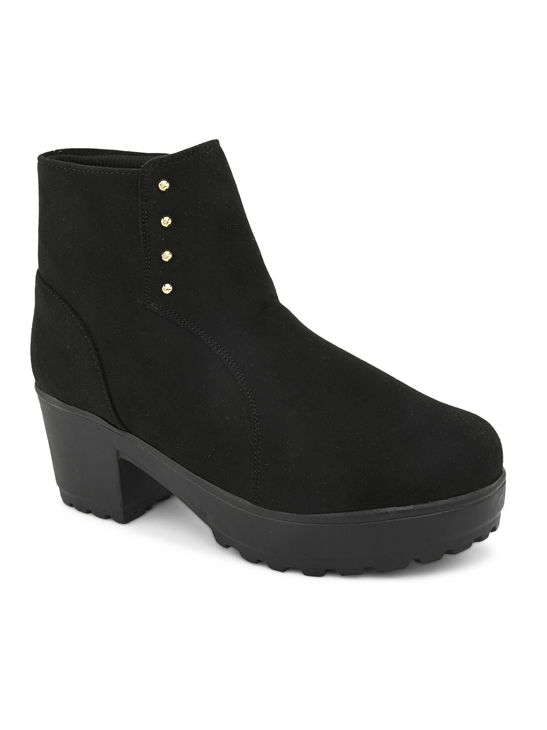 XE Looks 100% Vegan Leather Women's Black Suede Ankle Boots for Women | Chunky Heel with Decorative Studs | Comfortable & Stylish Winter Boots For Girls & Women 3