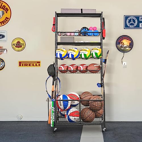 Image of Mythinglogic Rolling Sports Equipment Organizer for Garage Gear and Toys