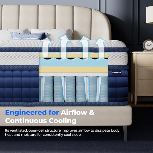 Image of 12 Inch King Size Mattress, Hybrid Mattress in a Box W /Cooling Gel Memory Foam, 7-Zones Pocket Spring, 9 Layer Medium Firm Bed, Motion Isolation, Fiberglass-Free,365-Night Trial, CertiPUR-US