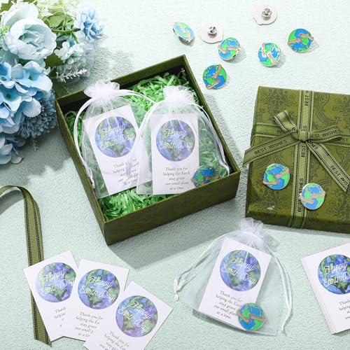 Image of Landical Earth Day Pins Thank You Gift Earth Day Lapel Brooches with Card Organza Bag for National Green Week Party Favor