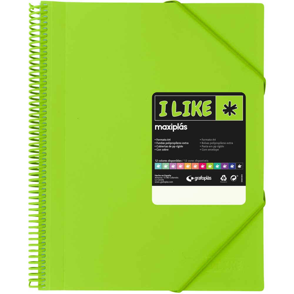Grafoplás 39826221-60 Transparent Spiral Cover - Green, A4, Opaque Rigid Polypropylene lids, Maxiplas Like
