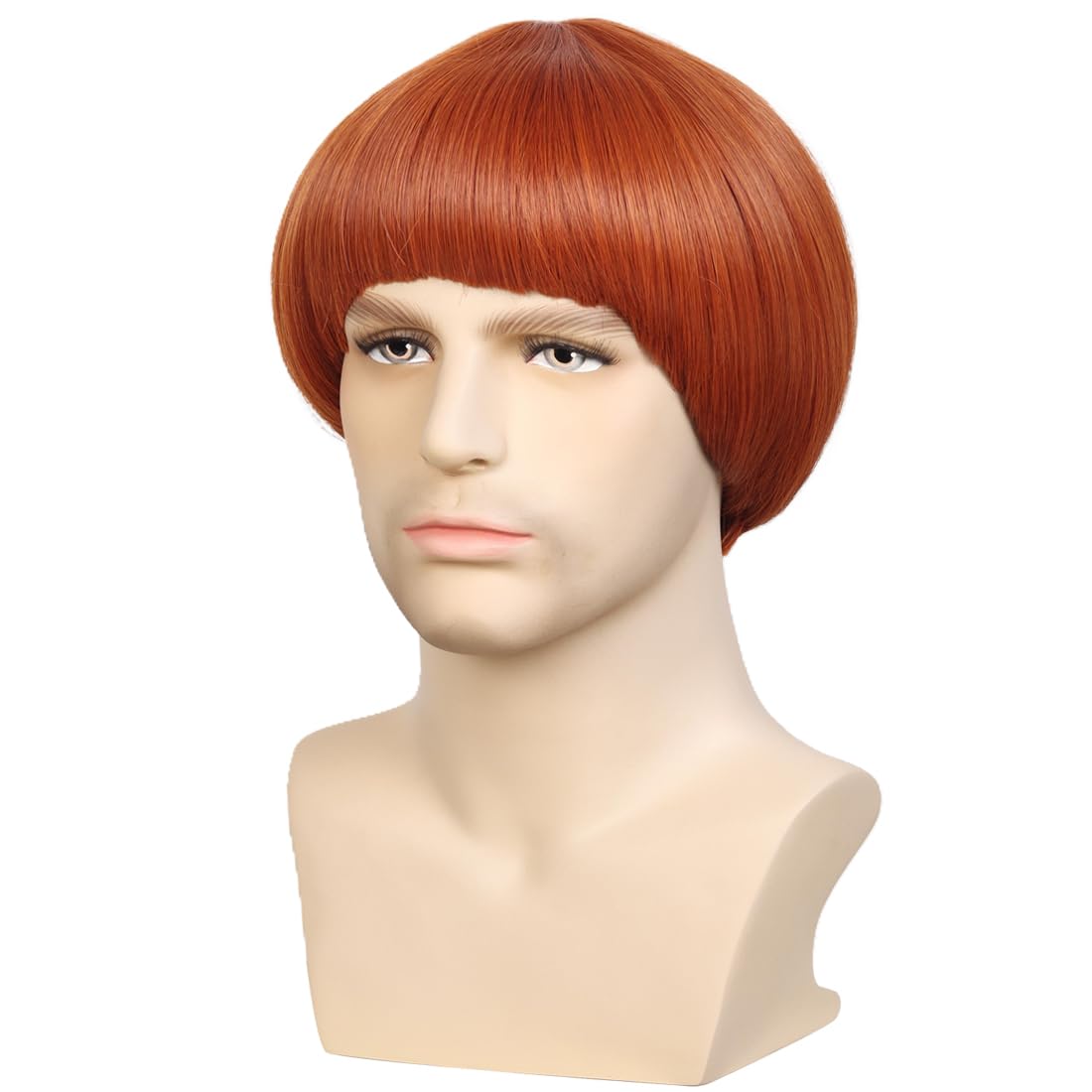 WildCos Short Straight 60s Cosplay wig Bowl Cut Wig Mushroom Bob Costume Wig Halloween Party Wig for Men (Orange)