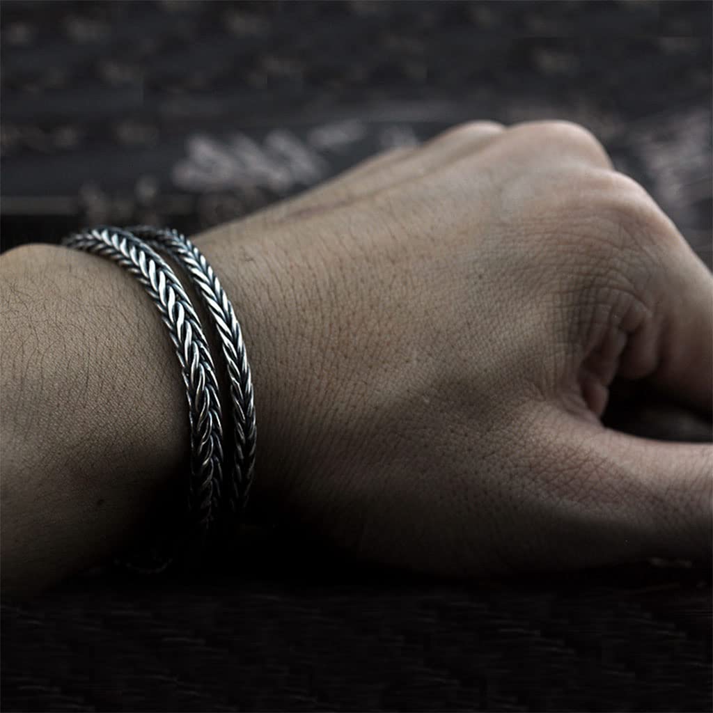 Herren 925 Sterling Silber Kiel Kettenarmband, Viking Jahrgang Geflochtenes Thai Silber Handgefertigte Amulett Manschettenkette, Gothic Punk Schmuck Geschenk