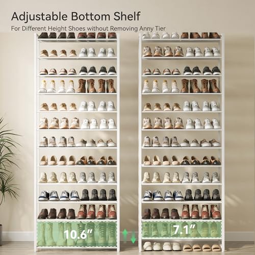 Image of Nunsino Shoe Rack for Closet, Metal Shoe Organizer,12 Tier Garage Shoe Rack Max Holds 60 Pairs,Shoe Storage Shelf,Entryway, White