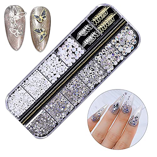 Wokoto 2 Box 3D Nail Charms For Nail Art 3D Nail Rhinestones For Acrylic Nails Mix Shapes 3D Butterfly Nail Art Rhinestones Pearls For Nails 3D Flowers For Nails Holographic Nail Bows Bears Set #TOP3