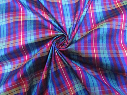 Tissu 100 % soie Dupion bleu et rose 137 cm pour rideaux et décoration de luxe
