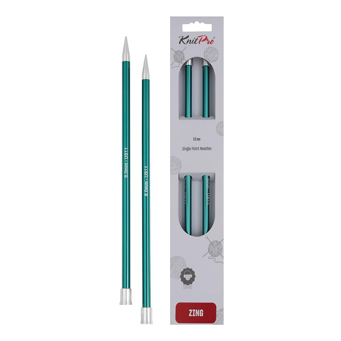 KnitPro Zing Single Pointed Needles 16" (40cm) | 8.00mm