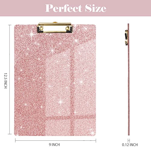 Waveyu Acrylic Clipboard, Glitter Pink Clipboard For Women Girls, Stardard Letter Size Clipboard With Low Profile Gold Clip Designed For Classroom School And Office Use, A4 Size 12.5" X 9", Rose Gold #TOP1